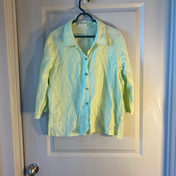 Lulu-B 100% Linen Lime Green Lagenlook Loose Top, size Large - Picture 9 of 10